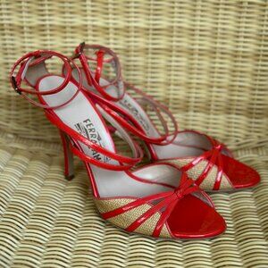 Luxurious Ferragamo: Coral Patent Leather Sandals